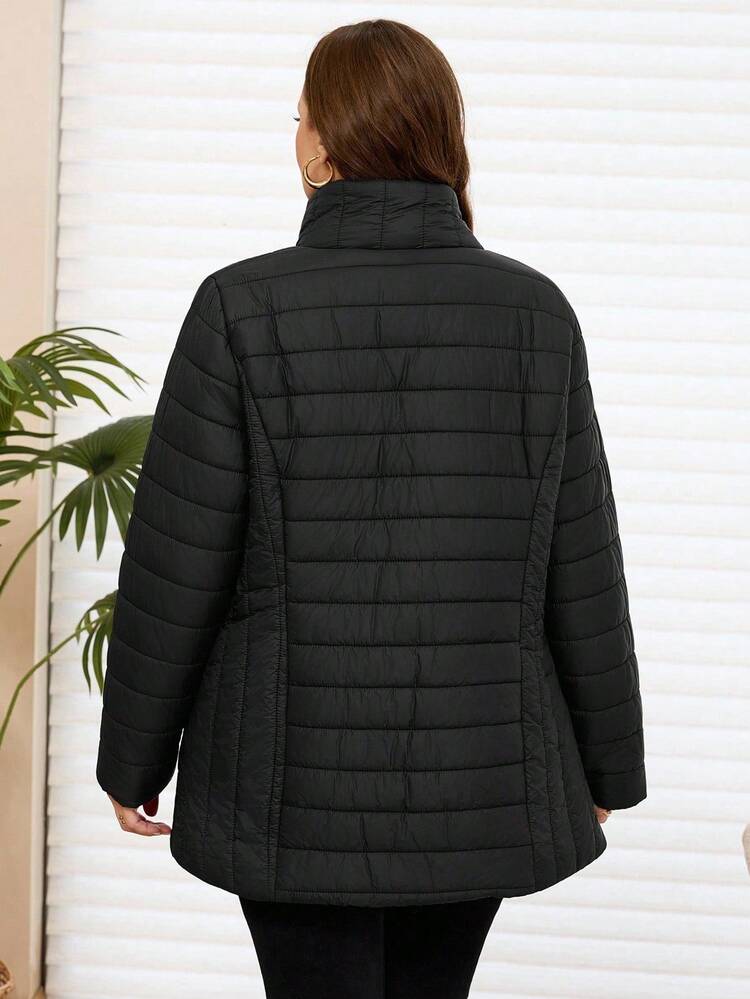 Plus Size Floral Print Lined Zip-Up Padded Coat In Fall/Winter Winter Clothes For Women  Fall Clothes For Women