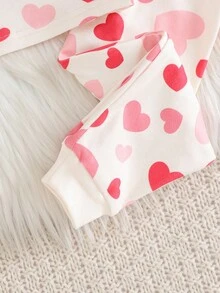 Cozy Pixies Off-White Autumn Cute Lounge Baby Girl Heart Shaped Set,Soft Knit Long Sleeve Crew Neck Top And Elastic Waist Pants Two Piece Pajama Snug Fit Clothing - Baby Pink - View 4