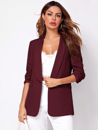 SHEIN Clasi Women's Casual Business Commute Minimalist Solid Color Shawl Neck Woven Blazer Autumn Winter Clothes For Women