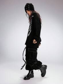 Sugerpunk Gothic Style Round Toe Thick Heel PU Leather Punk Boots With Metal Circle Buckle Design, Suitable For Party, Daily Wear, And Casual Chic - Black - View 5