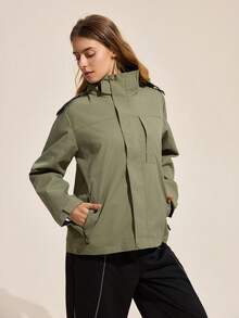 Easithlete 女士户外休闲宽松拉链风衣夹克 - 軍綠色 - 查看 3
