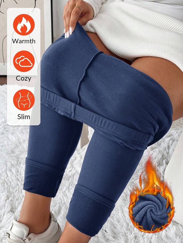 Leggings courts pour femmes grande taille de couleur unie, coupe slim, doublés chauds. Shorts extensibles mignons pour femmes, parfaits pour l'hiver