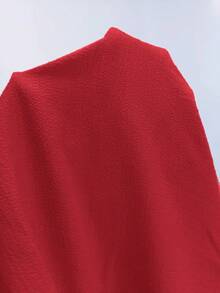 Elenzga 加大码褶皱纹理面料领长袖长衬衫和宽松直筒裤休闲装，2 件套 - 紅色 - 查看 7