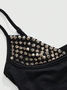 ROMWE Grunge Punk Sexy Halloween Dark Punk Rivet Patchwork Women Top