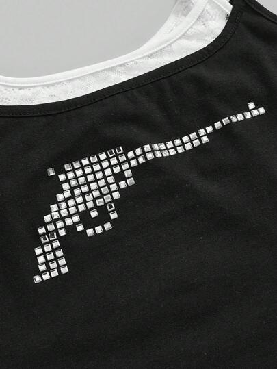 ROMWE Avant Débardeur femme décoré de rivets, style punk Y2K pour Halloween