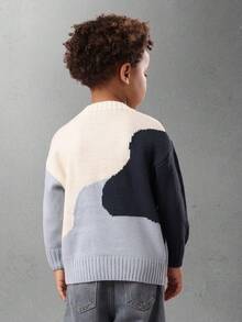 Winter Kids Knitted Color Block Jumper With Small Logo Casual Pullover Long Sleeve Ribbed Trim Cozy Autumn Sweater Fall - Multicolor - View 2