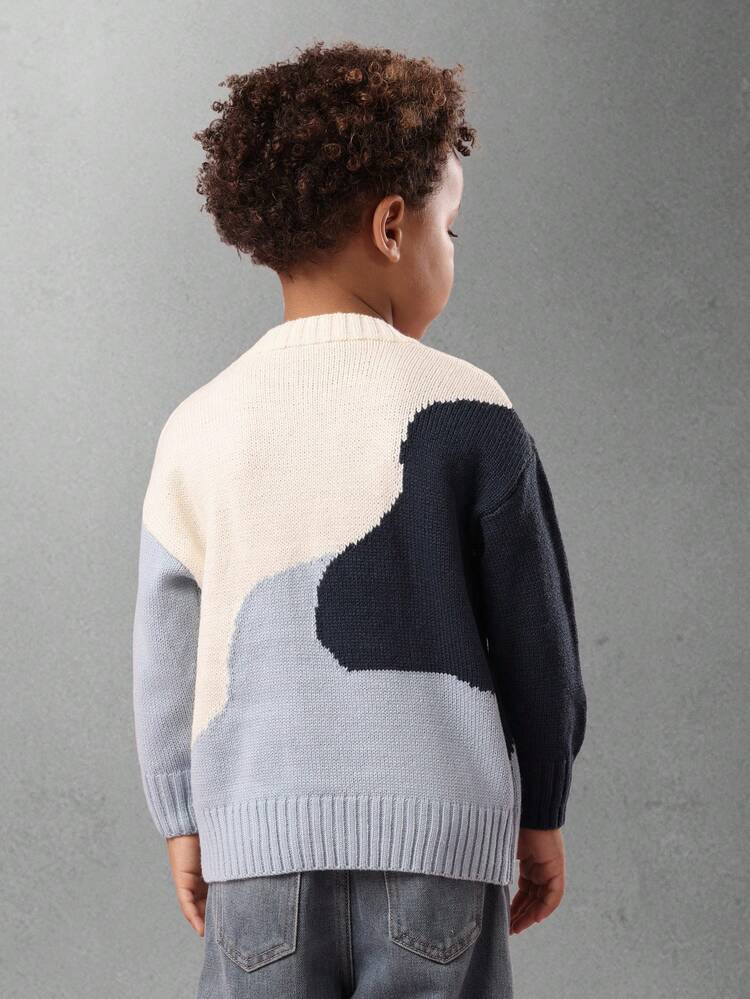 Color Block Knitted Sweater With Ribbed Trim