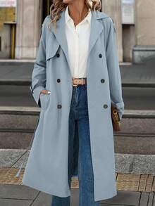 Solivie 女士保暖内衬风衣，秋冬外套，秋季 - 淺藍色 - 查看 7