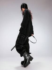 Sugerpunk 女士新款金属链厚底侧拉链时尚8厘米高跟马靴 - 黑色 - 查看 6