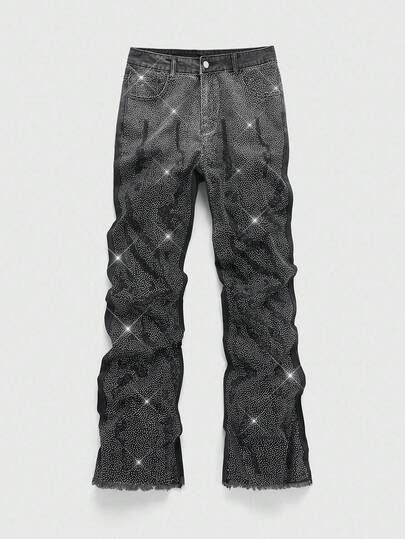 Street Life Men's Fashionable Vintage Rhinestone Washed Denim Jeans