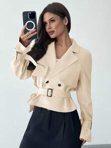 Firerie Women's New Khaki Belted Trench Coat With 3D Pockets Autumn Winter Clothes For Women - Beige - View 7