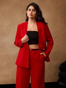 MOTF PREMIUM 大码斜领纯色西装外套（配链条腰带） - 紅色 - 查看 6