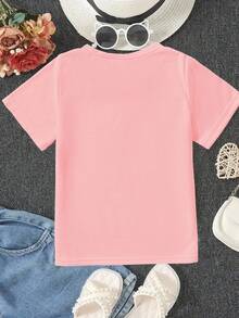 Young Girl' Casual Simple BIG Letter Print Short Sleeve T-Shirt, Summer - Pink - View 2