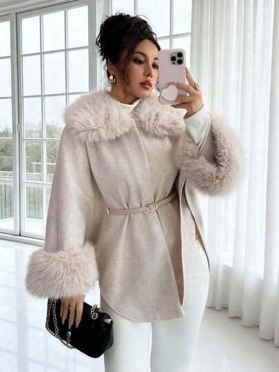 Rafferiza معطف نسائي ذو خصر مشدود وياقة صوفية أنيقة، موضة الخريف/الشتاء