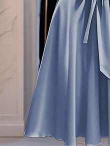 Franclia Váy bó eo màu trơn thanh lịch dành cho nữ - Màu xanh lam - Xem 4