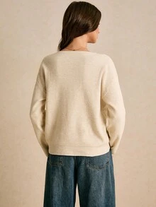 Áo len cardigan dệt kim đơn hàng ngày tay dài màu trơn dành cho nữ, mùa thu - Màu be - Xem 2