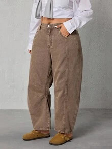 EMERY ROSE Plus Size Women Pocket Flared Casual Loose Fit Jeans - Coffee Brown - View 6