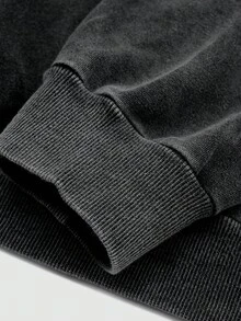 Manfinity Roghcode Men's Dark Grey Cotton Hoodie,Minimalist Streetwear Pullover Sweatshirt With Contrast Embroidery,Autumn Holiday Back-To-School Snowflake Texture Gift - Black - View 8