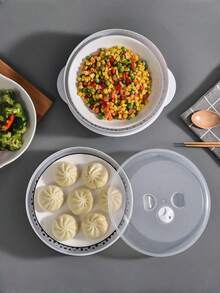 SHEIN 1pc Japanese-Style Microwave Steamer, Kitchen Bun & Dumpling Reheater With Lid, Multi-Layer Plastic Steamer Tray