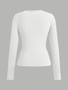 SHEIN EZwear 3 件套女士深 V 领修身休闲长款基本款保暖内衬长袖 T 恤套装，适合秋冬季 - 彩色 - 查看 5