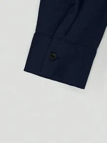 SHEIN MOOSTA 大码休闲腰部收紧长袖衬衫裙 - 藏蓝色 - 查看 4