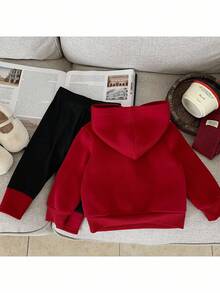 SHEIN 2pcs Baby Girl Knitted Solid Color Fluffy Hooded Sweatshirt And Leggings Set - Multicolor - View 5