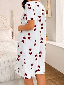Moonlight&Mama Heart Print Maternity Loungewear Nightgown - Red - View 2
