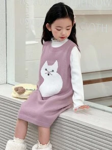 DAZY 女童动物图案无袖针织连衣裙