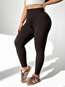 Auralis Athleisure 大码冬季女式纯色高腰无缝运动紧身裤（深棕色）、瑜伽、运动裤、冬季女式慢跑裤、女式冬季运动裤 - 咖啡棕 - 查看 8