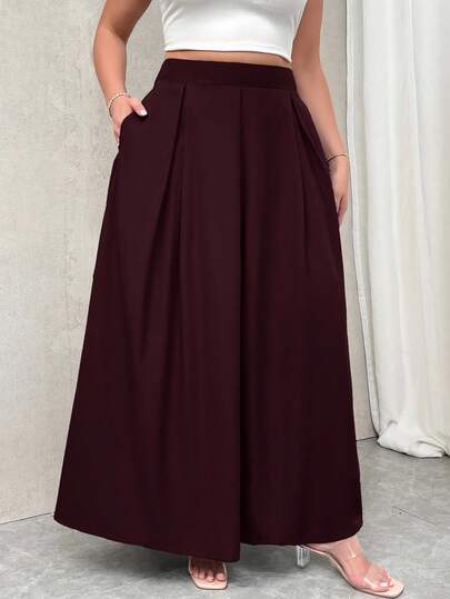 Firerie 加大码女式灰色高腰超长褶皱 A 字裙，带口袋，松紧腰带，秋季开学季