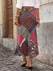 Brillora 女士度假雪纺佩斯利花卉印花鱼尾中长裙 - 彩色 - 查看 3