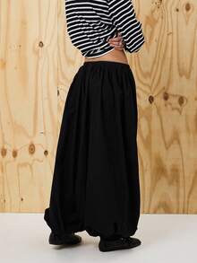 COUREZ Low Rise Extreme Parachute Pants With Elasticated Waist /Y2K Going Out Spring Gothic Club Sexy - Black - View 3