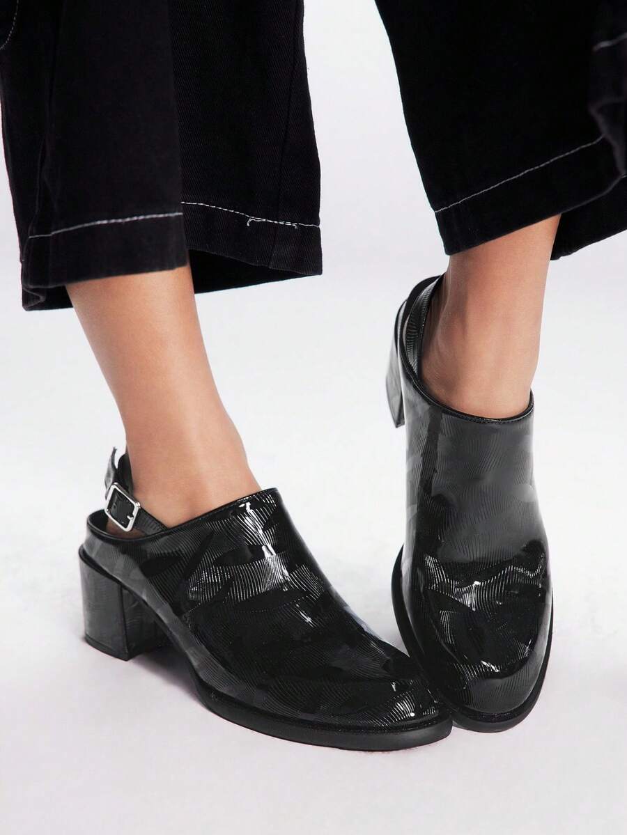 Sugerpunk Women's Fashion Backless High Heel Shoes, Casual Chunky Heels Slip-On Sandals