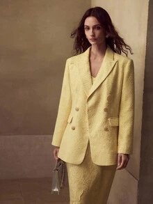 MOTF PREMIUM 秋季粗花呢撞色亮片刺绣西装外套 - 黃色 - 查看 3