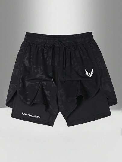 Gym Rark Quần short thể thao mùa hè có dây rút in chữ và họa tiết cho nam