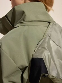 Easithlete 女士户外休闲宽松拉链风衣夹克 - 軍綠色 - 查看 5