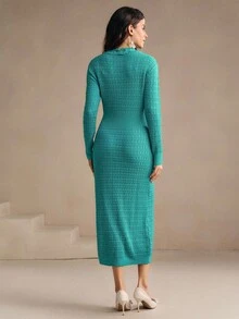 Anewsta Váy len dài tay ôm dáng màu xanh lá cây Peacock, phù hợp cho mùa thu, mùa hè, thanh lịch, sang trọng, năm mới, thường ngày, Giáng sinh - màu xanh lá - Xem 2
