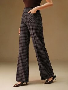 Anewsta 现代简约格子女式西装裤 - 摩卡棕 - 查看 4