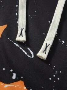 Chillumni 男士街头风连帽卫衣，宽松短款连帽衫，饰有超大撞色卡通脸图案，街头服饰，适合休闲、度假、情侣装、送给男友/老公的礼物、万圣节装扮、秋季穿着 - 綠色 - 查看 5