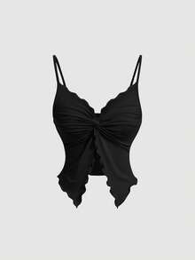 SHEIN MOD Women's Twist Front Crisscross Sleeveless Top,Cute Tops,Black Cami