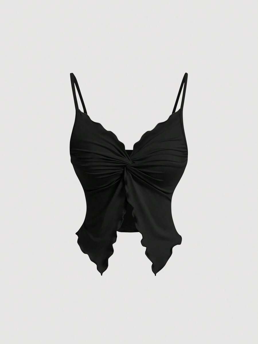 SHEIN MOD Women's Twist Front Crisscross Sleeveless Top,Cute Tops,Black Cami