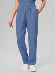 Scrubzie Anti-Wrinkle Short Sleeve Tie-Up Long Shirt And Long Pants Scrub Uniform Set - Blue - View 5