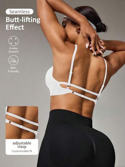 Easithlete Sujetador deportivo negro sin costuras para mujer
