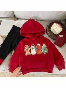 SHEIN 2pcs Baby Girl Knitted Solid Color Fluffy Hooded Sweatshirt And Leggings Set - Multicolor - View 3