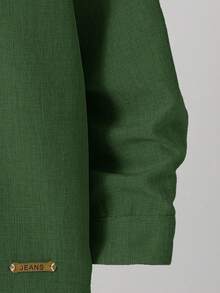 儿童男孩休闲立领纽扣衬衫，卡其色衬衫，基本款上衣，返校季，适合花园、海滩、生日 - 綠色 - 查看 5