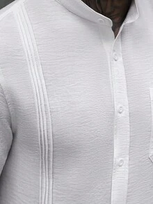Manfinity CasualCool Áo sơ mi tay dài cổ đứng túi màu trắng họa tiết thường ngày Manfinity Casual Cool dành cho nam Áo sơ mi tay dài cổ đứng vải lanh trắng dành cho nam Áo sơ mi vải lanh nam Áo sơ mi họa tiết dành cho nam Áo sơ mi trắng nam, Áo dài tay, Quần áo ngoài trời mùa thu 2025 dành cho nam, Dành cho mùa thu - trắng - Xem 3
