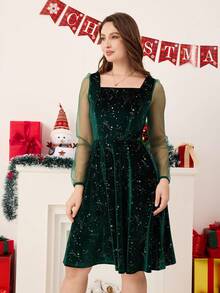SHEIN Váy nhung nữ, Váy xanh lá cây mới, Váy thanh lịch vừa vặn thoải mái, Vải nhung, Thoải mái & thanh lịch, Phù hợp để mặc hàng ngày & Phong cách đường phố - màu xanh lá - Xem 5