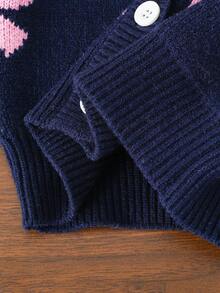 SHEIN Playful Pals 粉色蝴蝶结图案针织开衫，适合居家、外出、聚会、返校季、冬季、圣诞节、万圣节等场合，秋季保暖舒适。 - 藏蓝色 - 查看 8