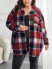 SHEIN Essnce Plus Size Plaid Print Button-Front Casual Long Sleeve Shirt/Fall/Winter