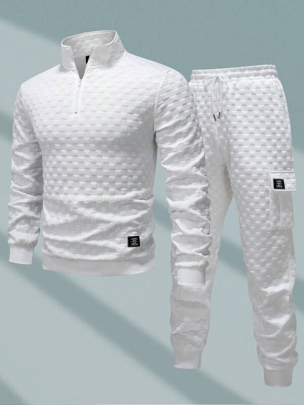 Manfinity Homme Men Casual Pullover Sweatshirt & Drawstring Sweatpants Set, Fall Clothes